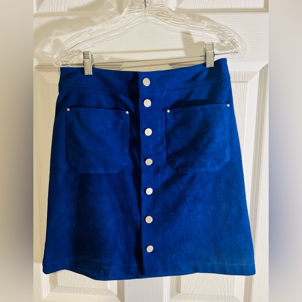 INC Concepts Blue Button-Front Skirt in Suede Like Fabric. EUC